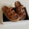 Celine Brown Leather Sandals with Gold Detailing