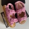 Chanel White and Pink Espadrille Sandals with Iconic CC Logo