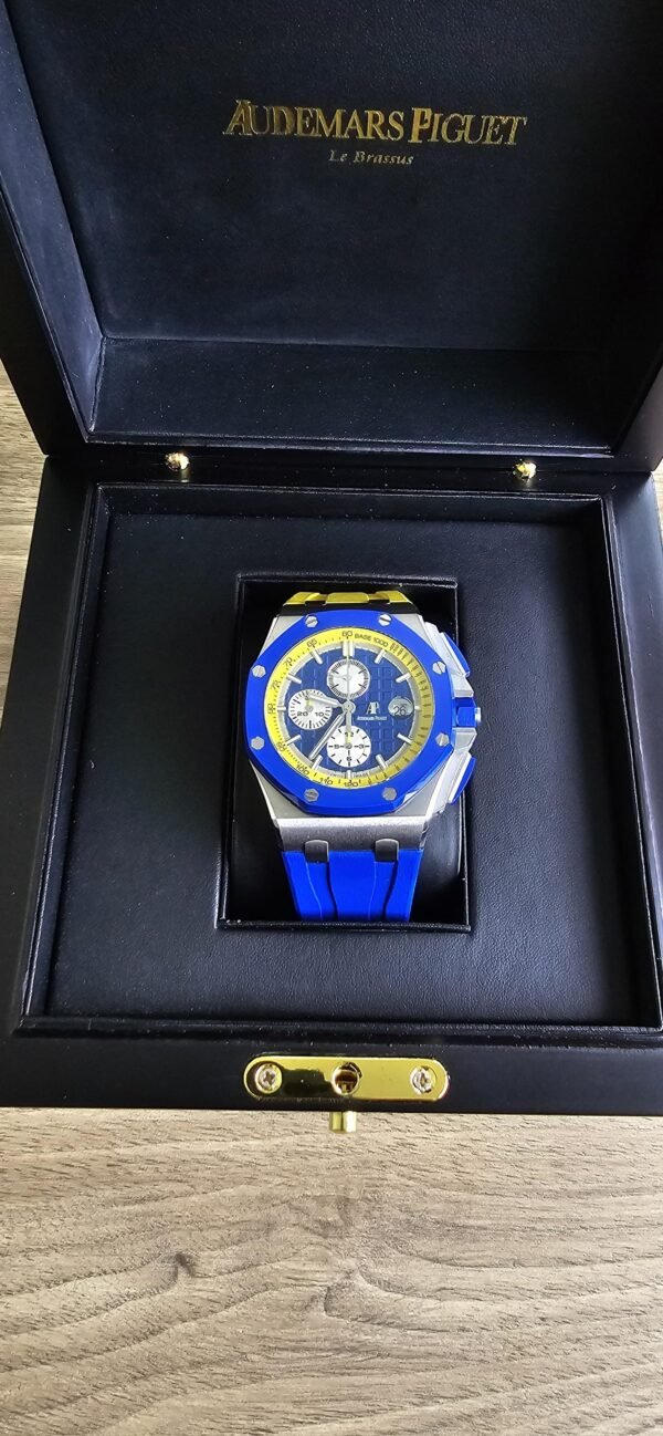 Audemars Piguet Blue & Yellow Rubber Strap Luxury Watch - Image 2