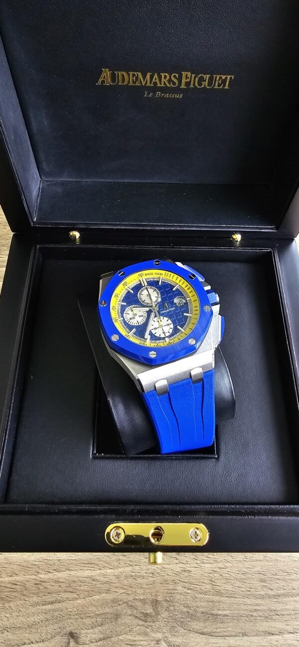 Audemars Piguet Blue & Yellow Rubber Strap Luxury Watch - Image 3