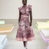 Elegant Pink Lace Midi Dress with Ruffled Sleeves