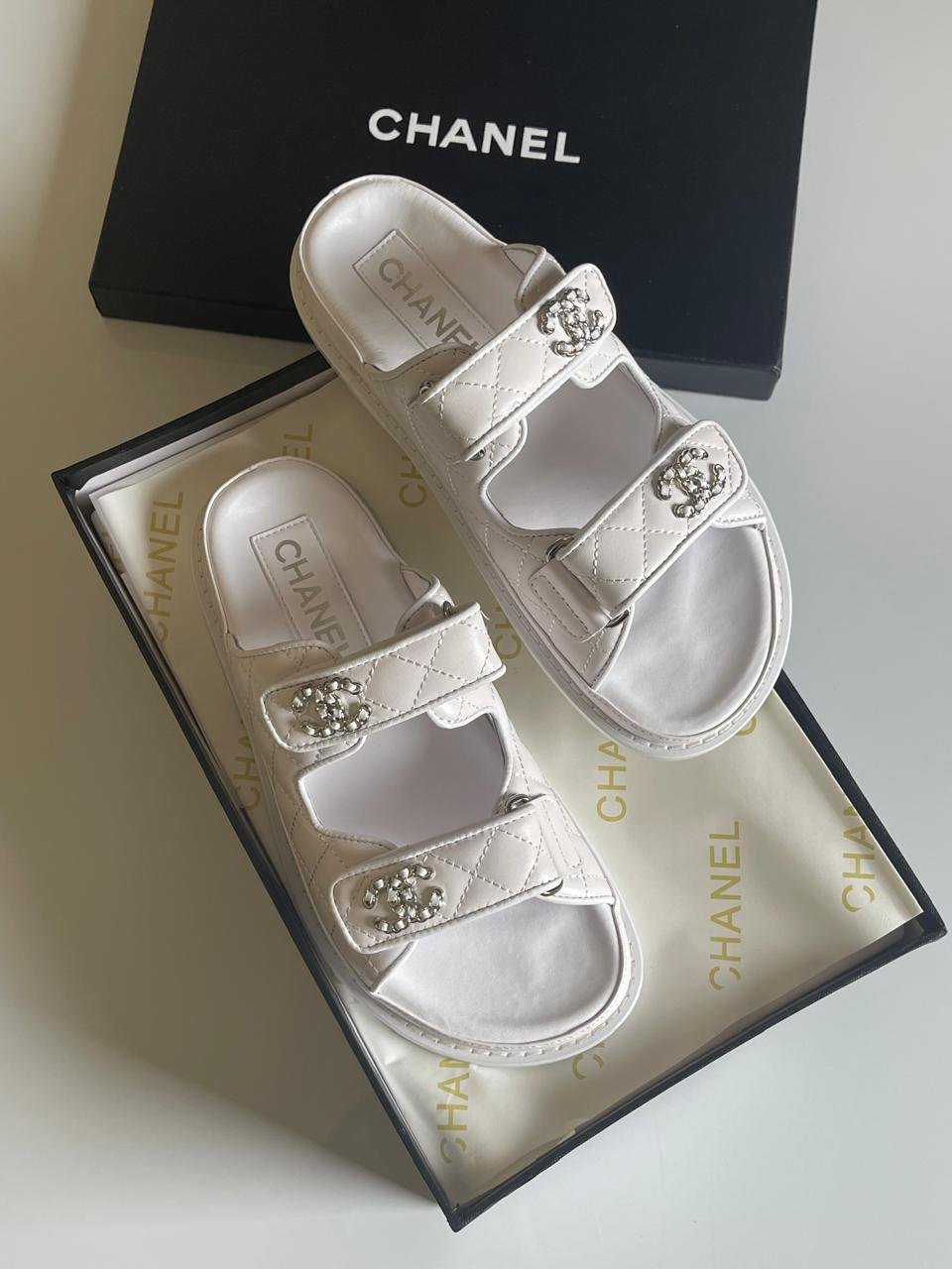 Chanel White and Pink Espadrille Sandals with Iconic CC Logo - Image 2