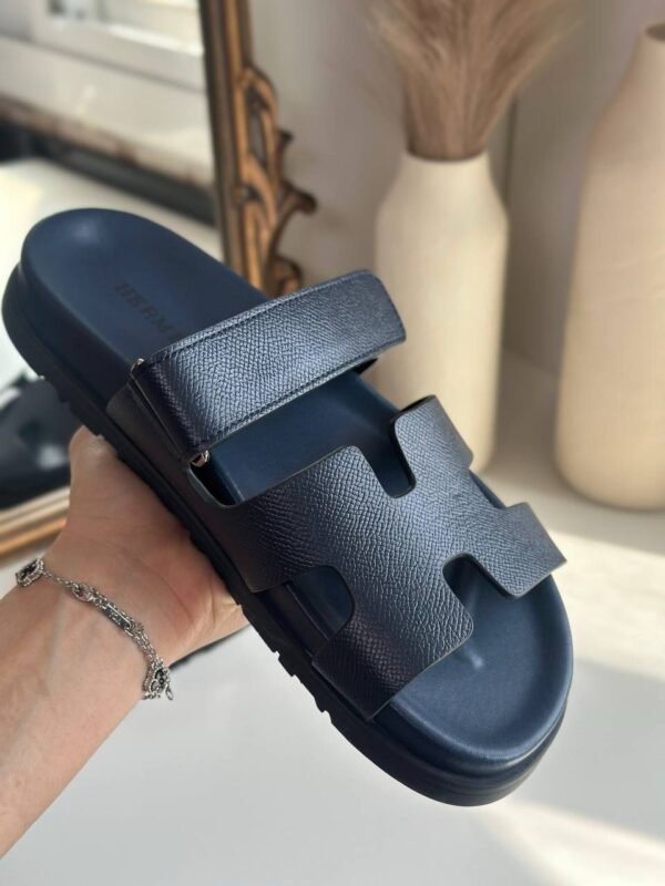 HERMÈS Inspired Bleu Marine Leather Slippers – Luxury Comfort & Style