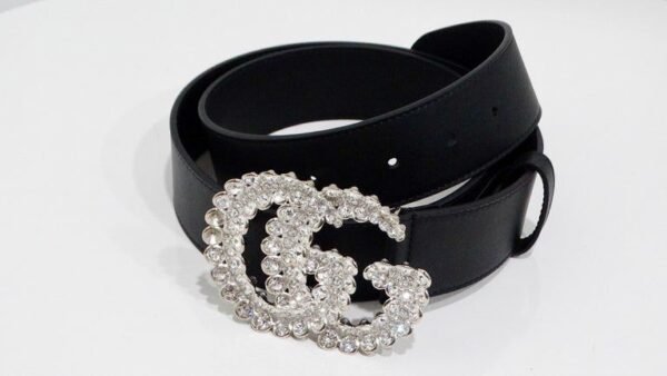 Gucci Crystal-Embellished GG Buckle Belt – Black Leather - Image 5