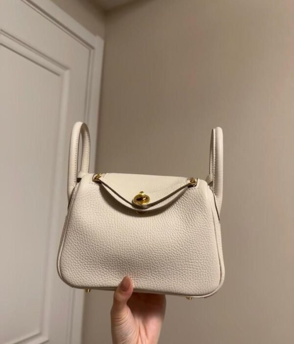 Hermes Craie Clemence Leather Gold Finish Mini Lindy Bag