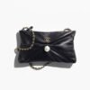 Clutch With Chain   Shiny Lambskin, Imitation Pearl & Gold-Tone Metal  Black