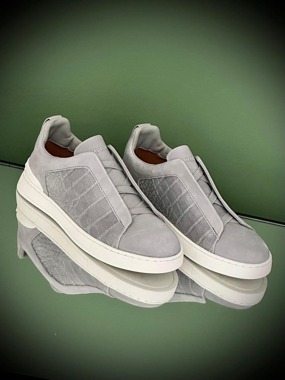 Triple Stitch Alligator Leather & Suede Sneakers - Image 2