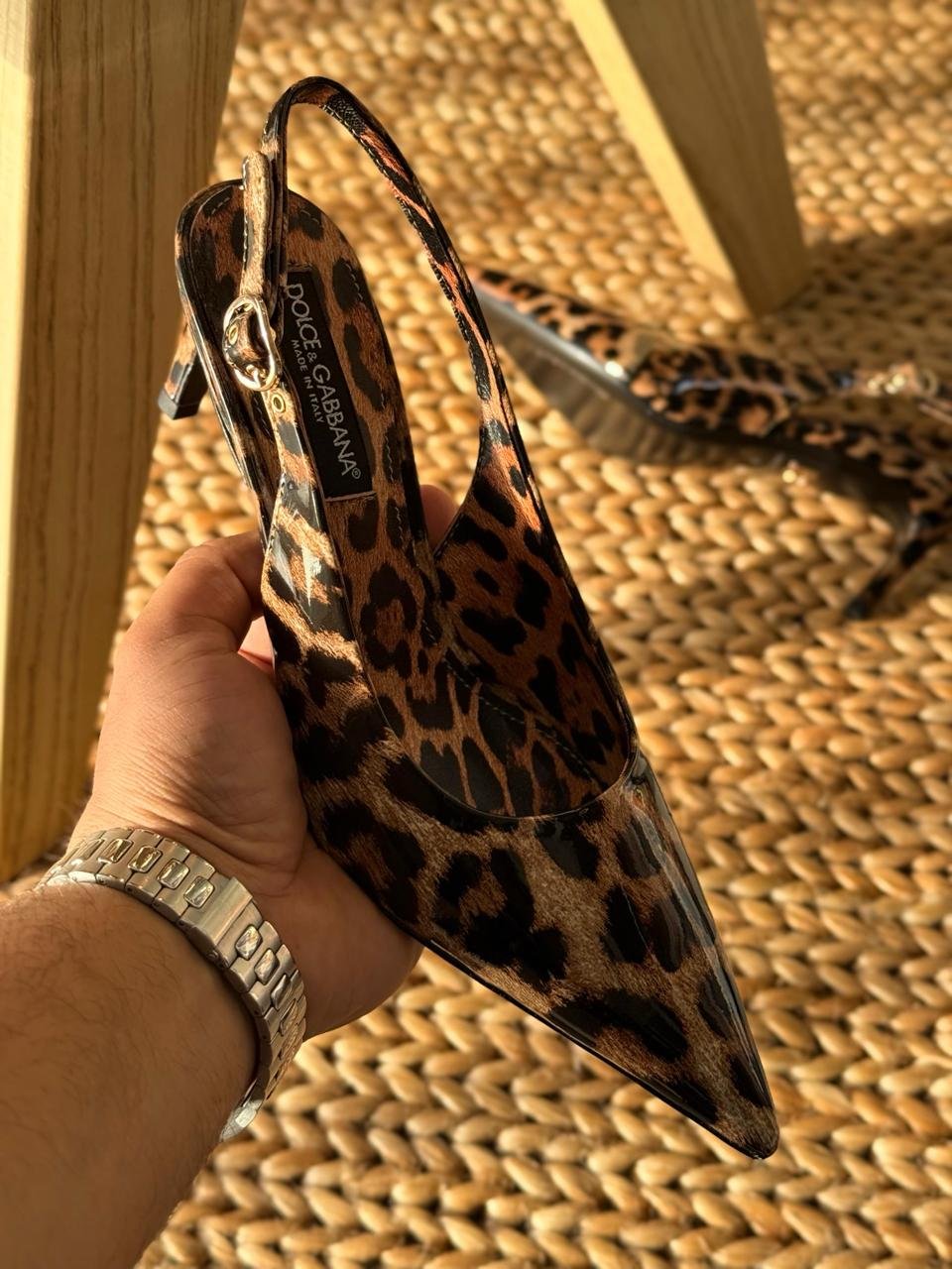 Dolce Gabbana Kim Leopard Print Slingback Heels
